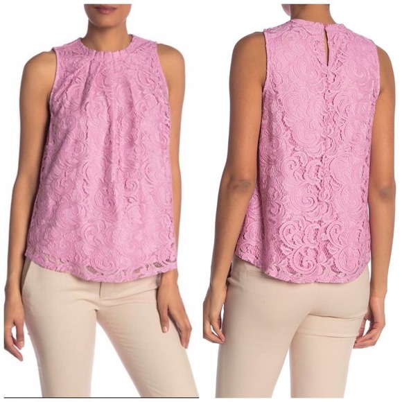 Adrianna Papell Lace Knit Top Sleeveless Medium Nwt Lilac - Picture 1 of 13
